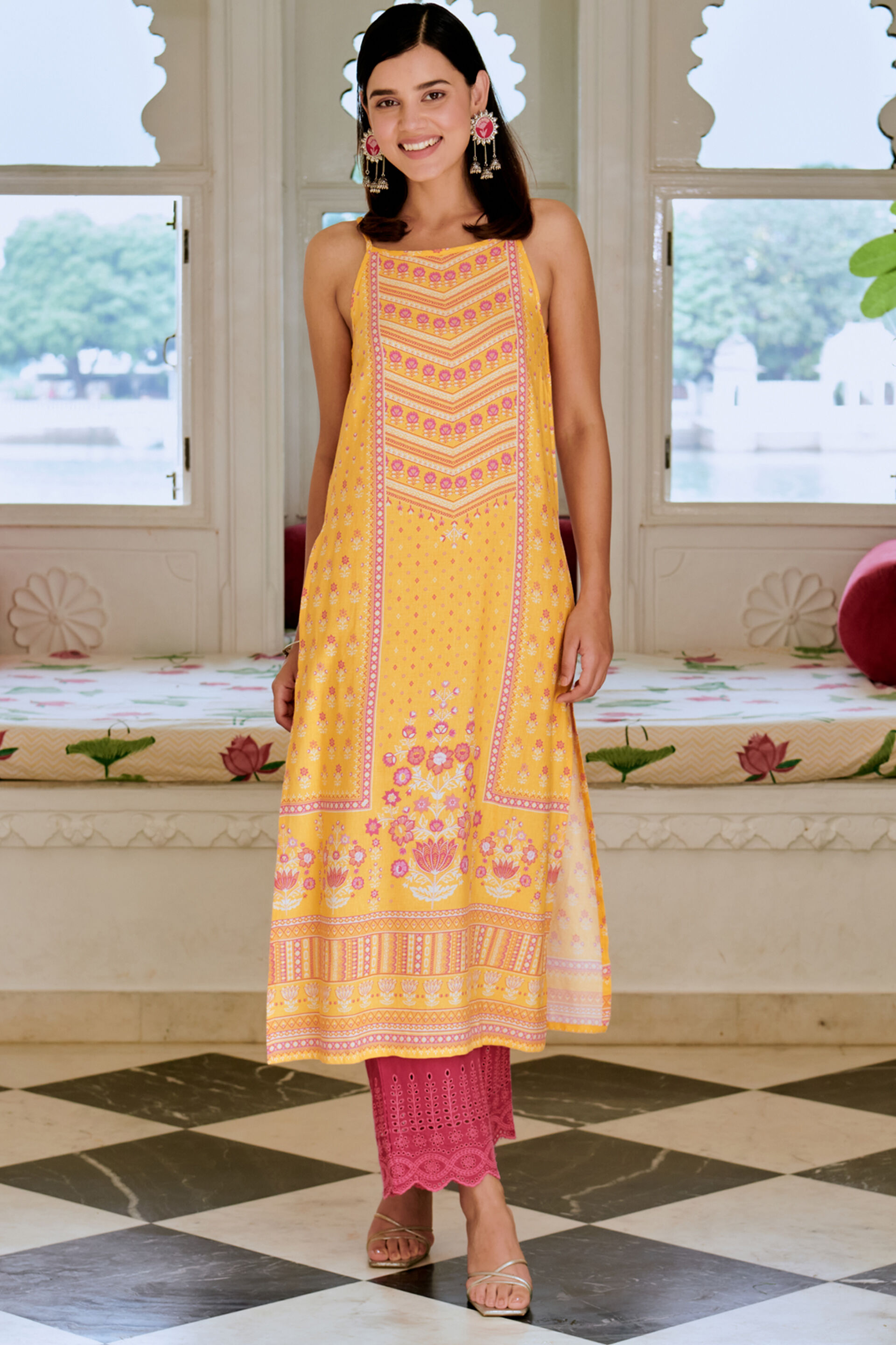 Buy Mustard Floral Straight Kurta Online at Best Price at Global